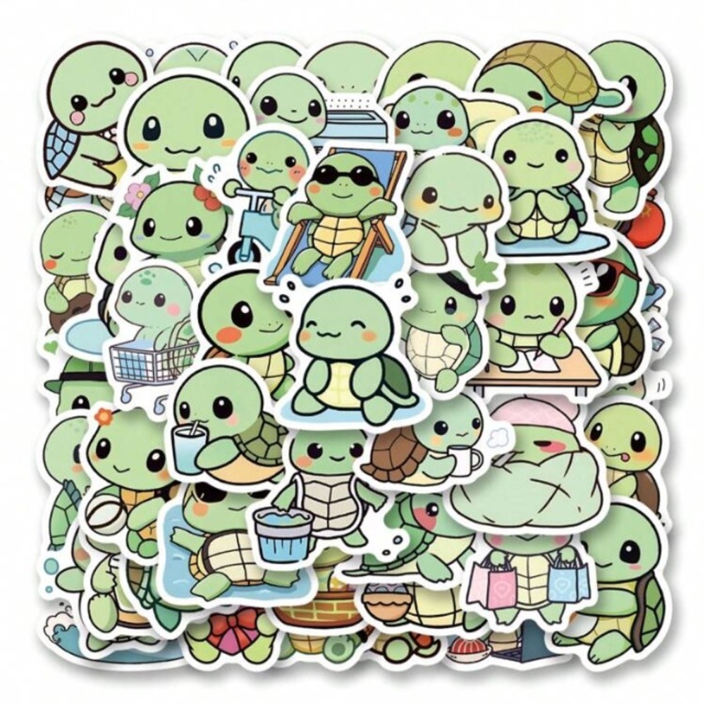 50 green multicolored cartoon turtle stickers decor laptop cup luggage mug phone